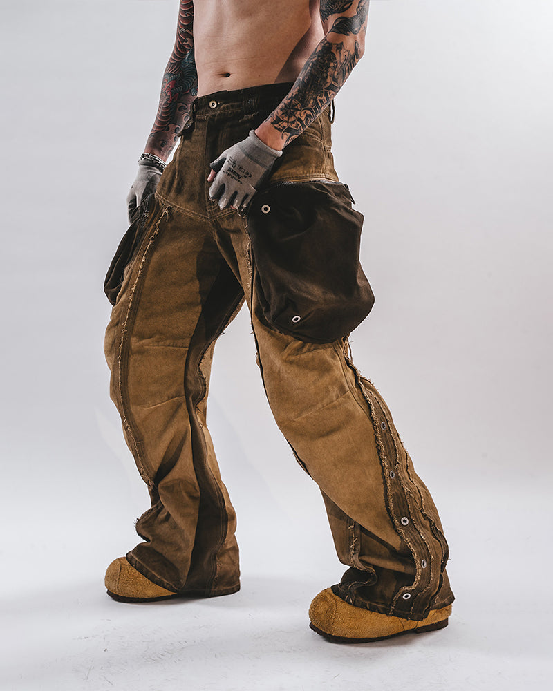 Wide-Leg Adjustable Raw-Edge Hunter Pants