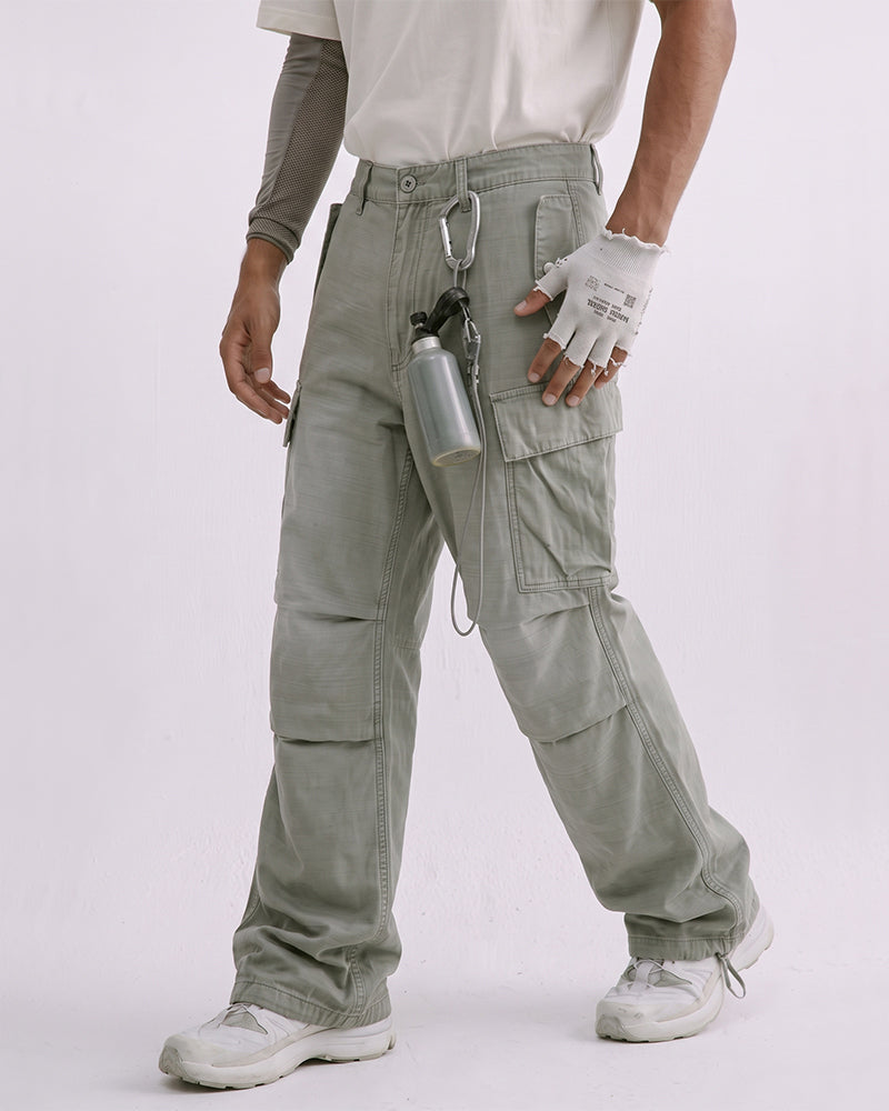 Vintage Washed Distressed Multi‑Pocket Cargo Pants