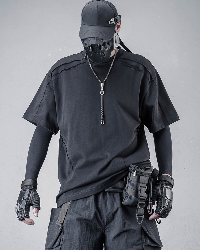 Streetwear Patchwork Techwear Black T-Shirt