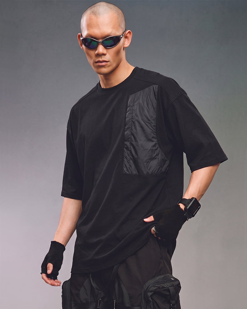 Post‑Apocalyptic Contrast Spliced‑Pocket Short‑Sleeve T‑Shirt