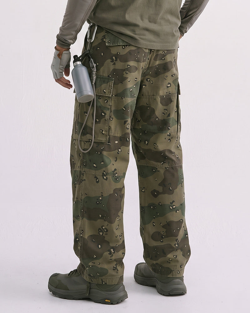 Washed Straight-Leg Camo Cargo Pants