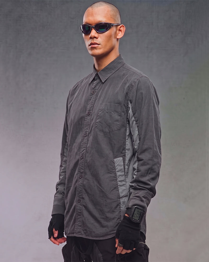 Wasteland Distressed Paneled Long Sleeve Shirt