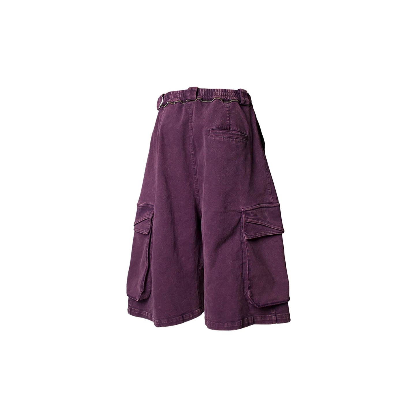 Detachable Scarf Washed Multi-Pocket Wide-Leg Shorts Purple