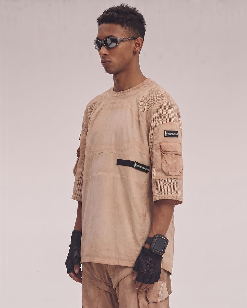 Wasteland Dirty-Dye Mesh Velcro Pocket Tactical T-Shirt