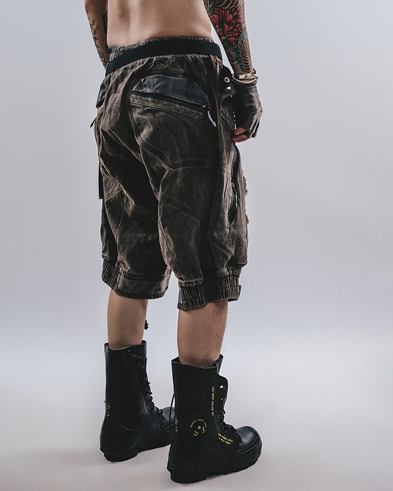 Post-Apocalyptic Distressed Mesh-Panel Shorts