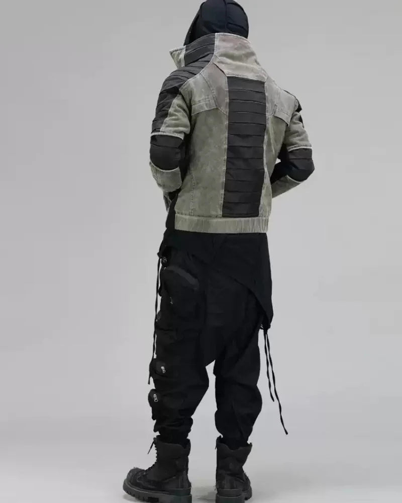 Post-Apocalyptic Wear Contrast Folded Trim Jacket