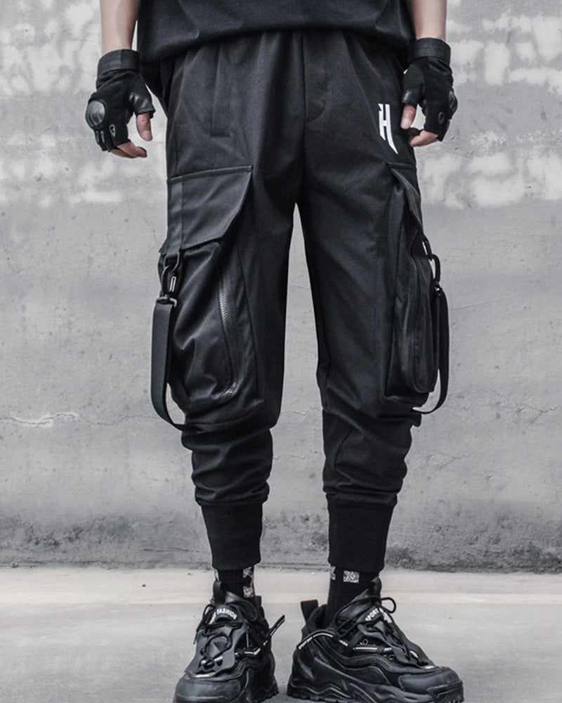 Street Style Techwear Black Slim Fit Cargo Pants