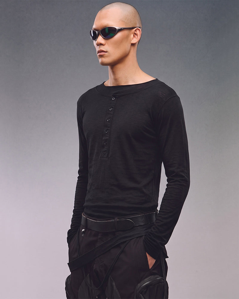 Dystopian Double-Layer Button Long Sleeve Top