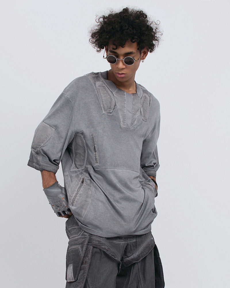 Wasteland Dirty-Dye Mesh Panel Tactical T-Shirt