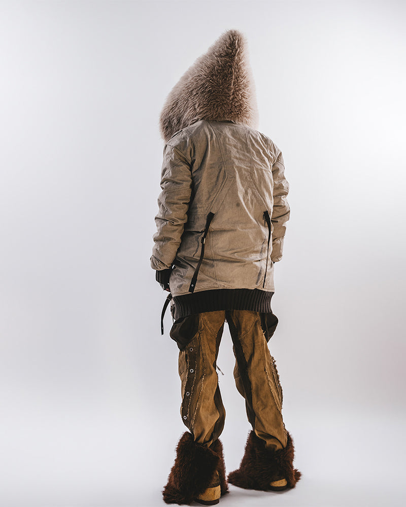 Post-Apocalyptic Hooded Snow Shearling Mid-Length Quilted Jacket