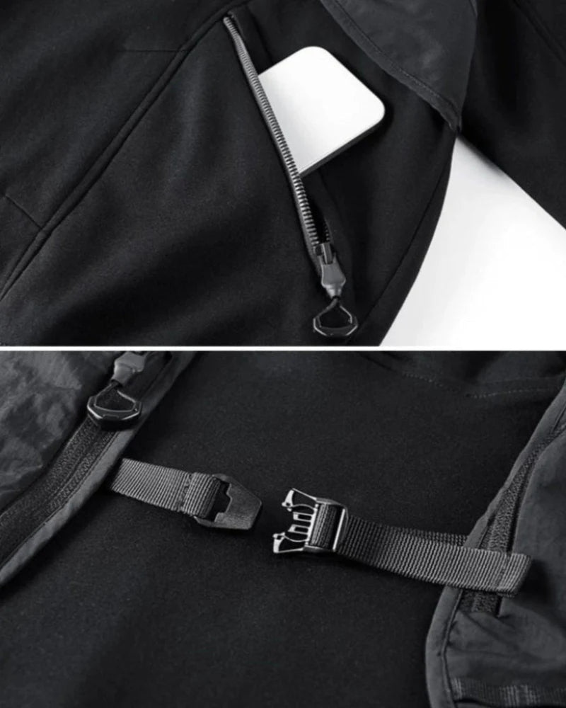 Functional Multi-Pockets Patchwork Hoodie