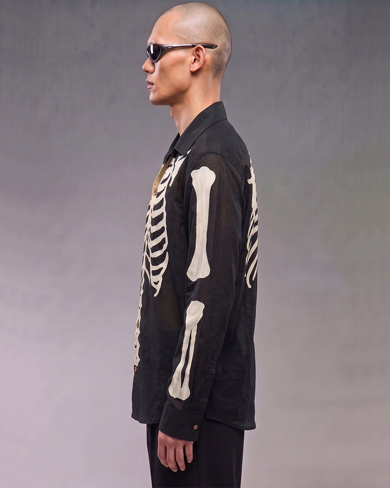 Post-Apocalyptic Full Skeleton Print Long Sleeve Shirt