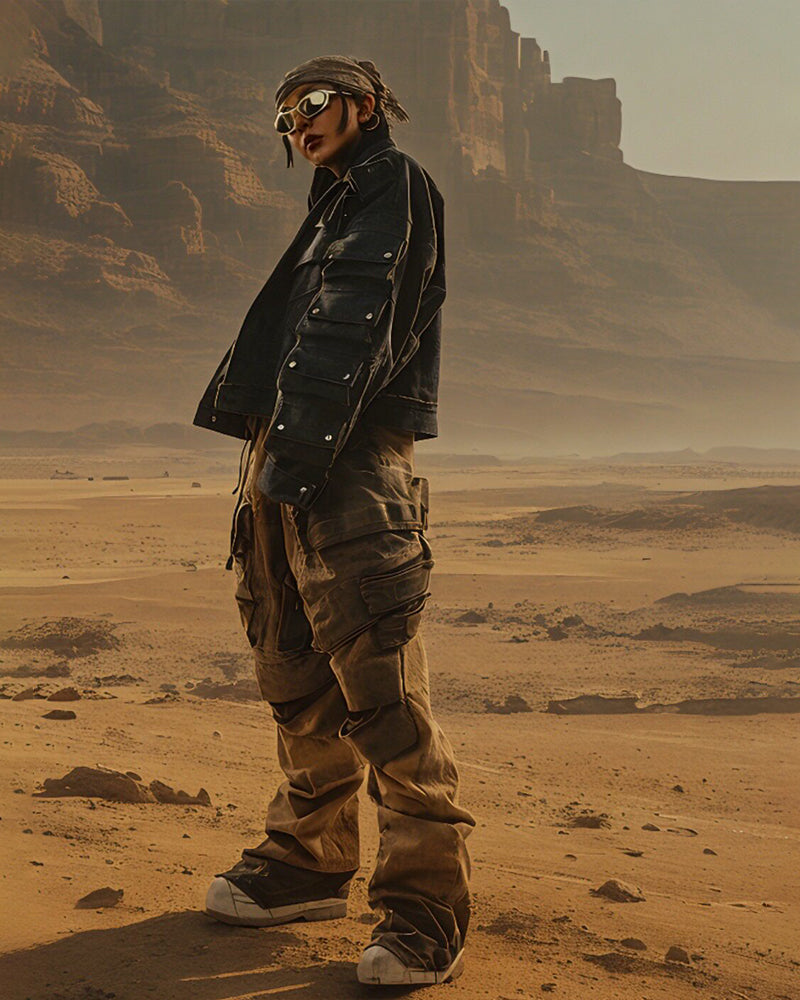 Washed Vintage Spliced Workwear Cargo Pants