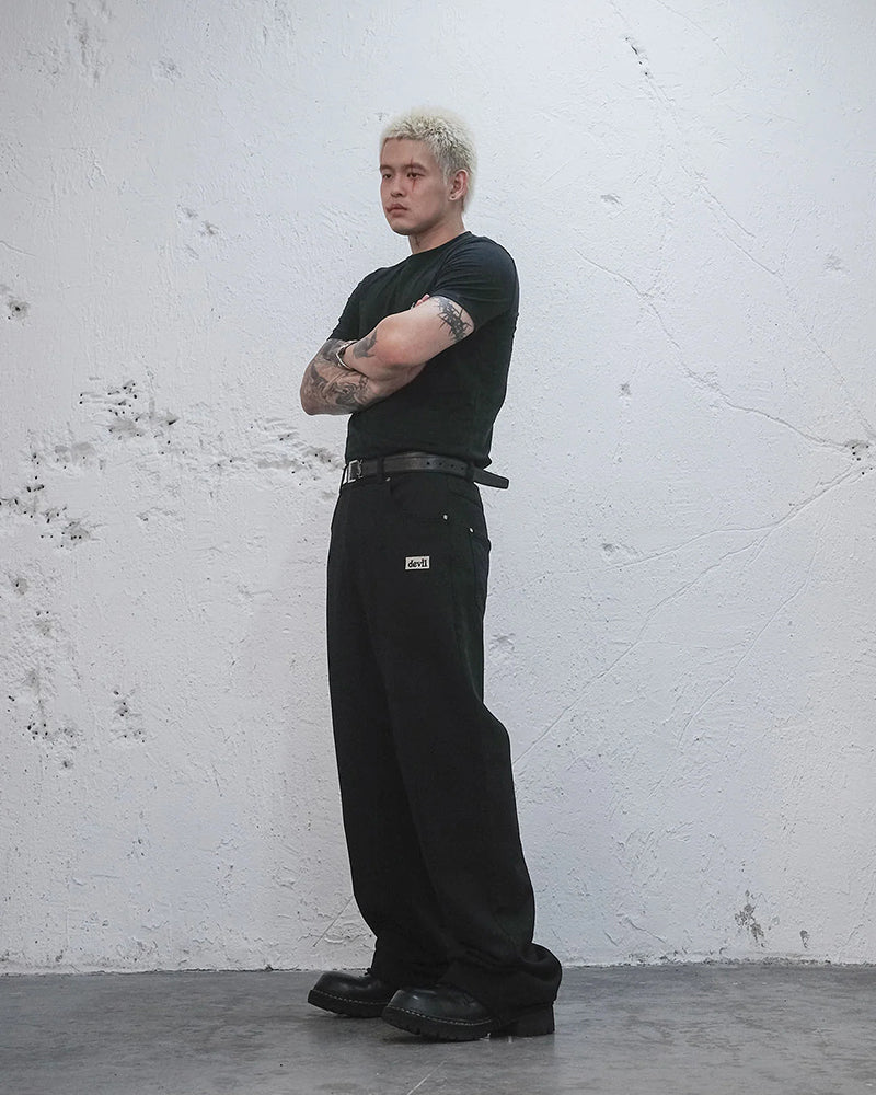 Devil Embroidery Straight-Leg Pants