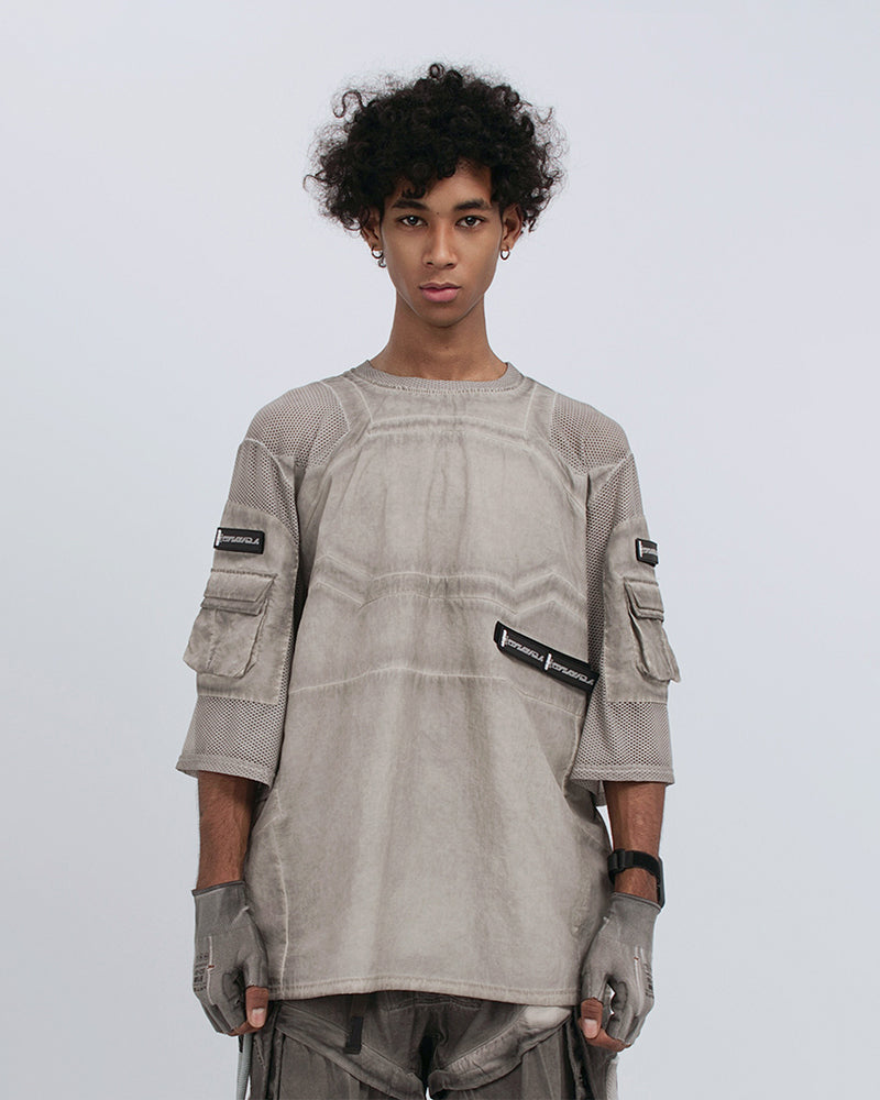 Wasteland Dirty-Dye Mesh Velcro Loose Pocket T-Shirt