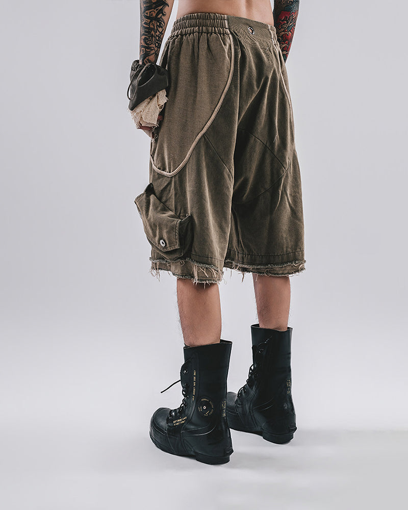 Scorched Earth Belted Drop-Crotch Cargo Shorts