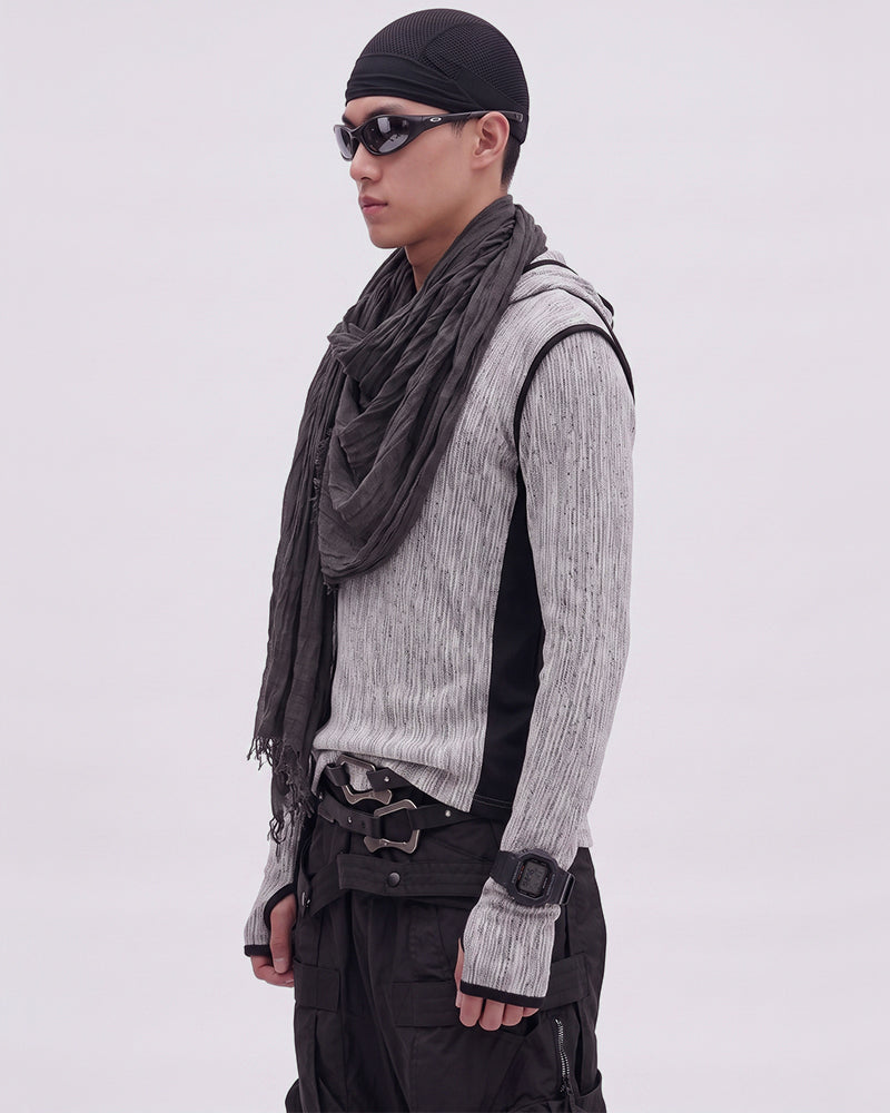 Post-Apocalyptic Contrast Deconstructed Hooded Long-Sleeve T-Shirt