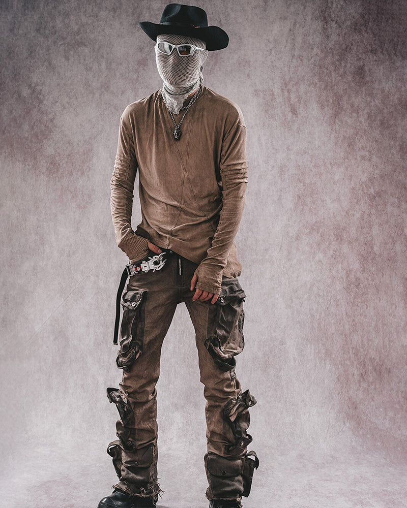 Post-Apocalyptic Distressed Stripe Panelled Long-Sleeve Tee