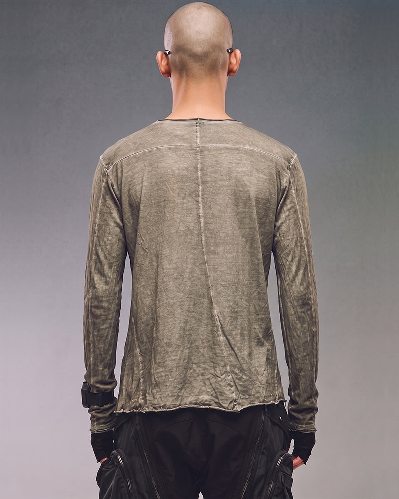 Post‑Apocalyptic Tie‑Dyed Asymmetric Long‑Sleeve T-Shirt