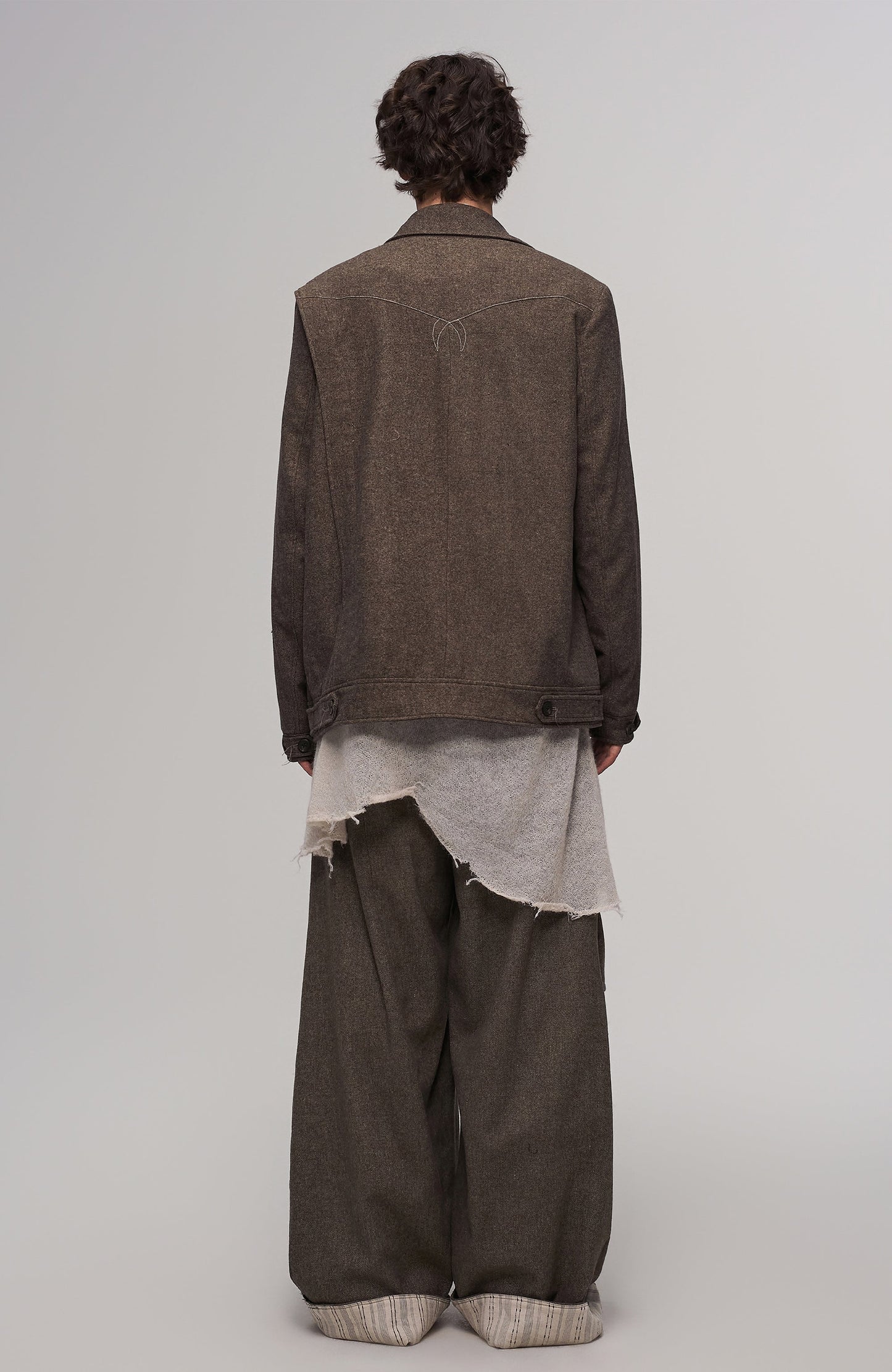 Striped Lining Oversized Wool-Blend Trousers