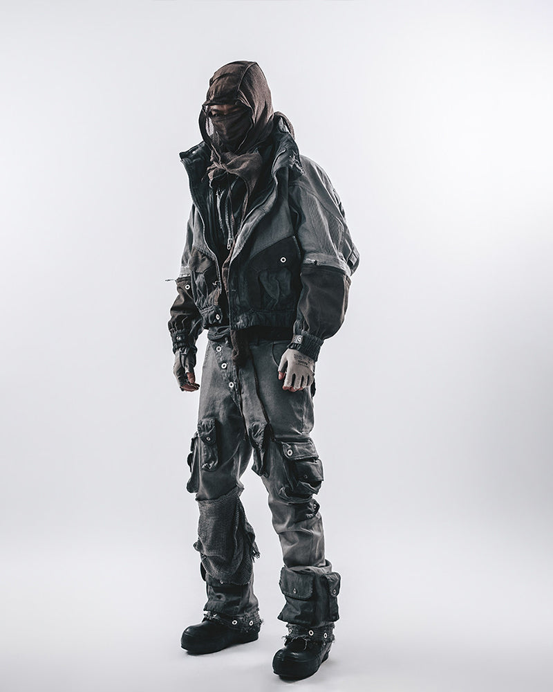 Asymmetric Spliced Distressed Cargo Pants