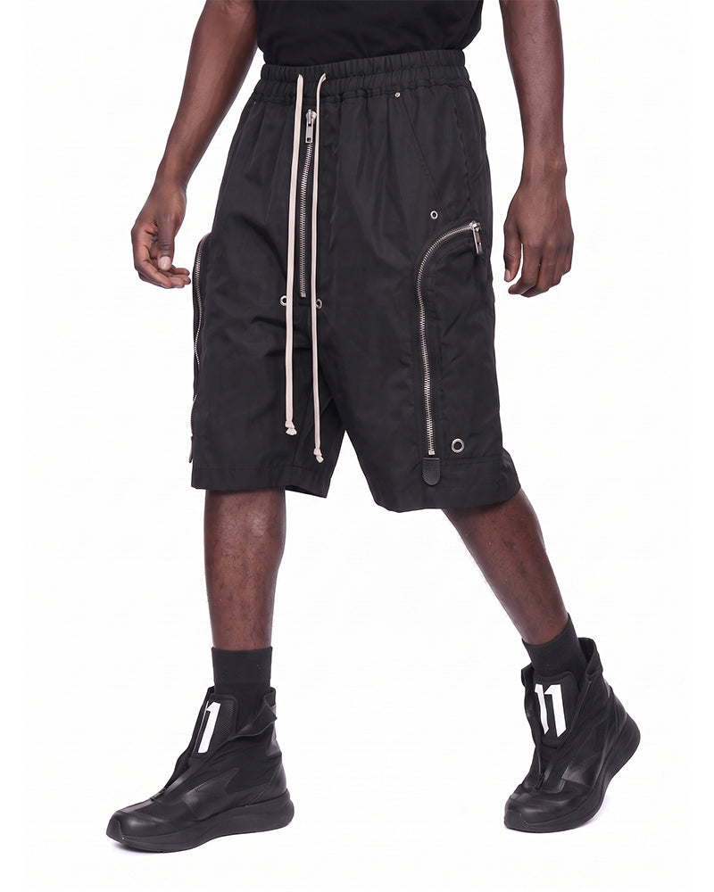 Multi-Zip Deconstructed Wide-Leg Multi-Pocket Utility Shorts