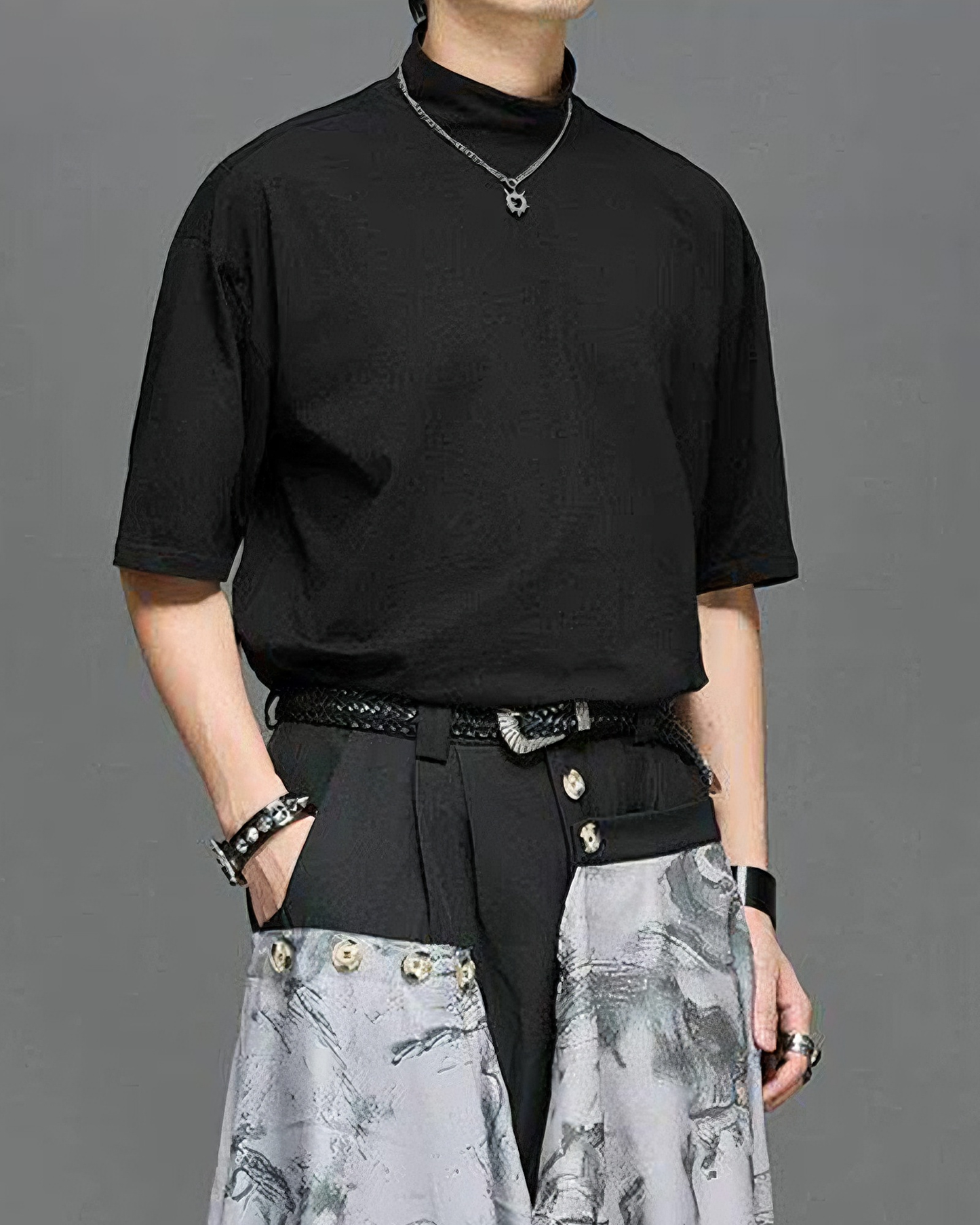 Minimalist Japanese Mock Neck Basic T-Shirt