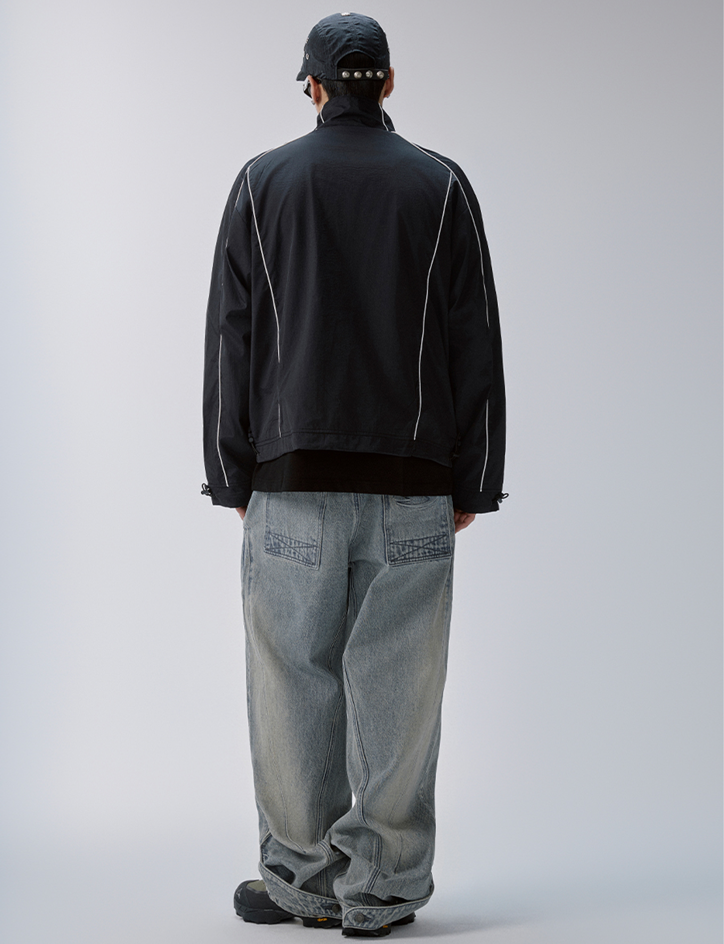 Washed Panel Adjustable-Hem Denim Pants