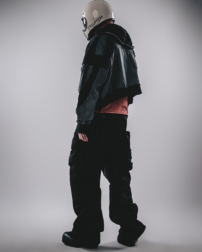 Post-Apocalyptic Mesh-Panelled Cropped Bomber Jacket