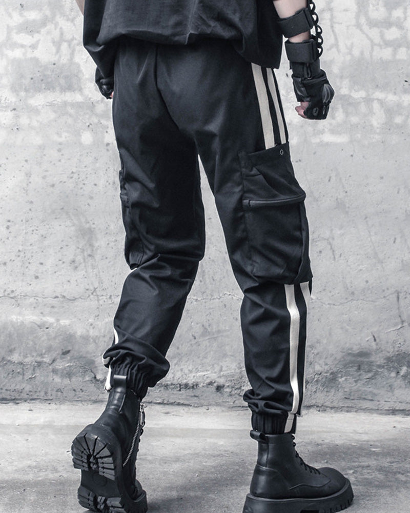 Techwear Striped Side-Pocket Cargo pants