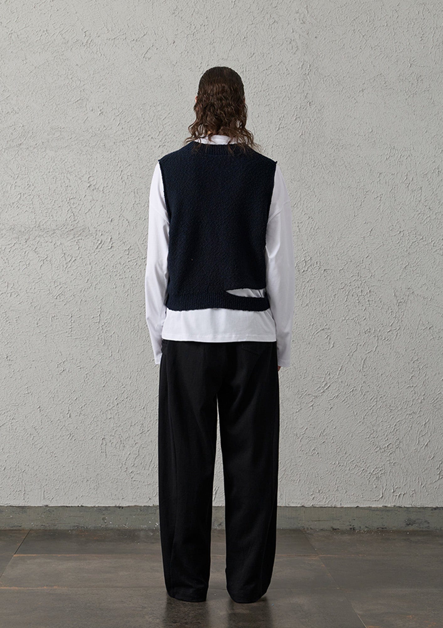 Asymmetrical Distressed Bubble-Knit Vest