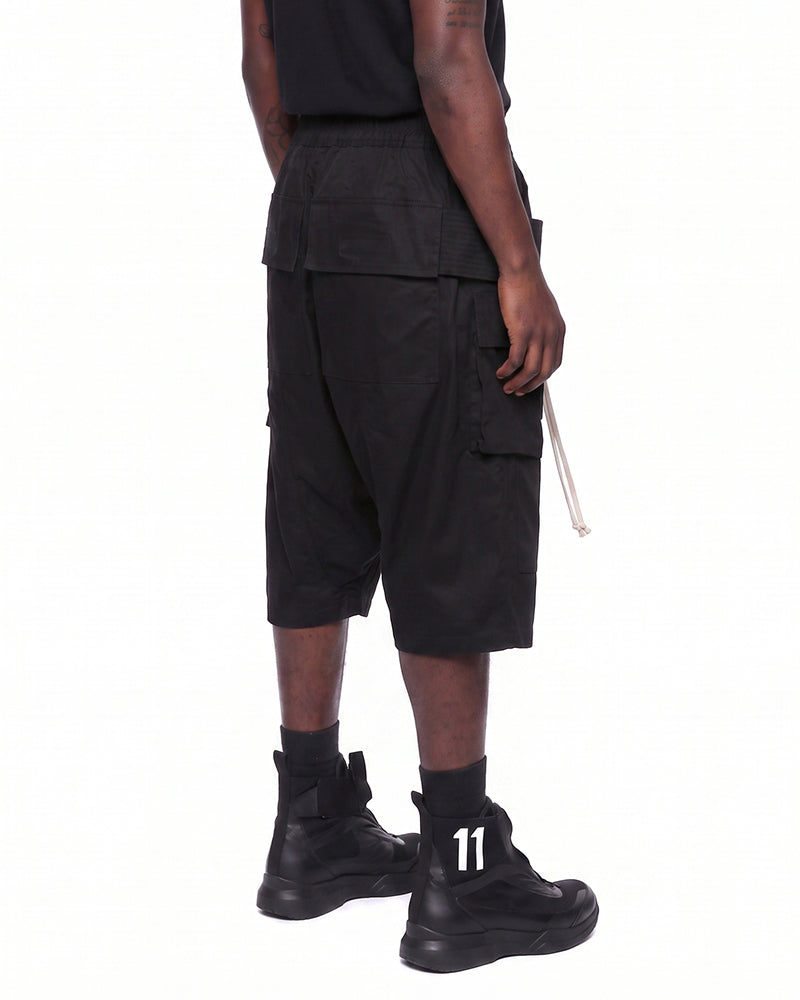 Deconstructed Darkwear Multi‑Pocket Utility Cargo Shorts