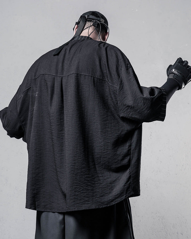 Japanese Style Asymmetrical Striped Patchwork Shirt