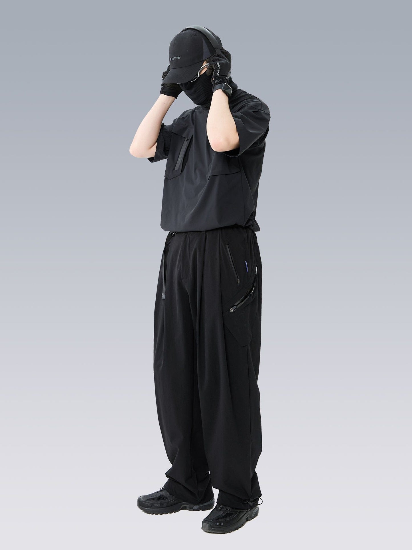 Drawstring-Hem Webbing Belt Utility Pants