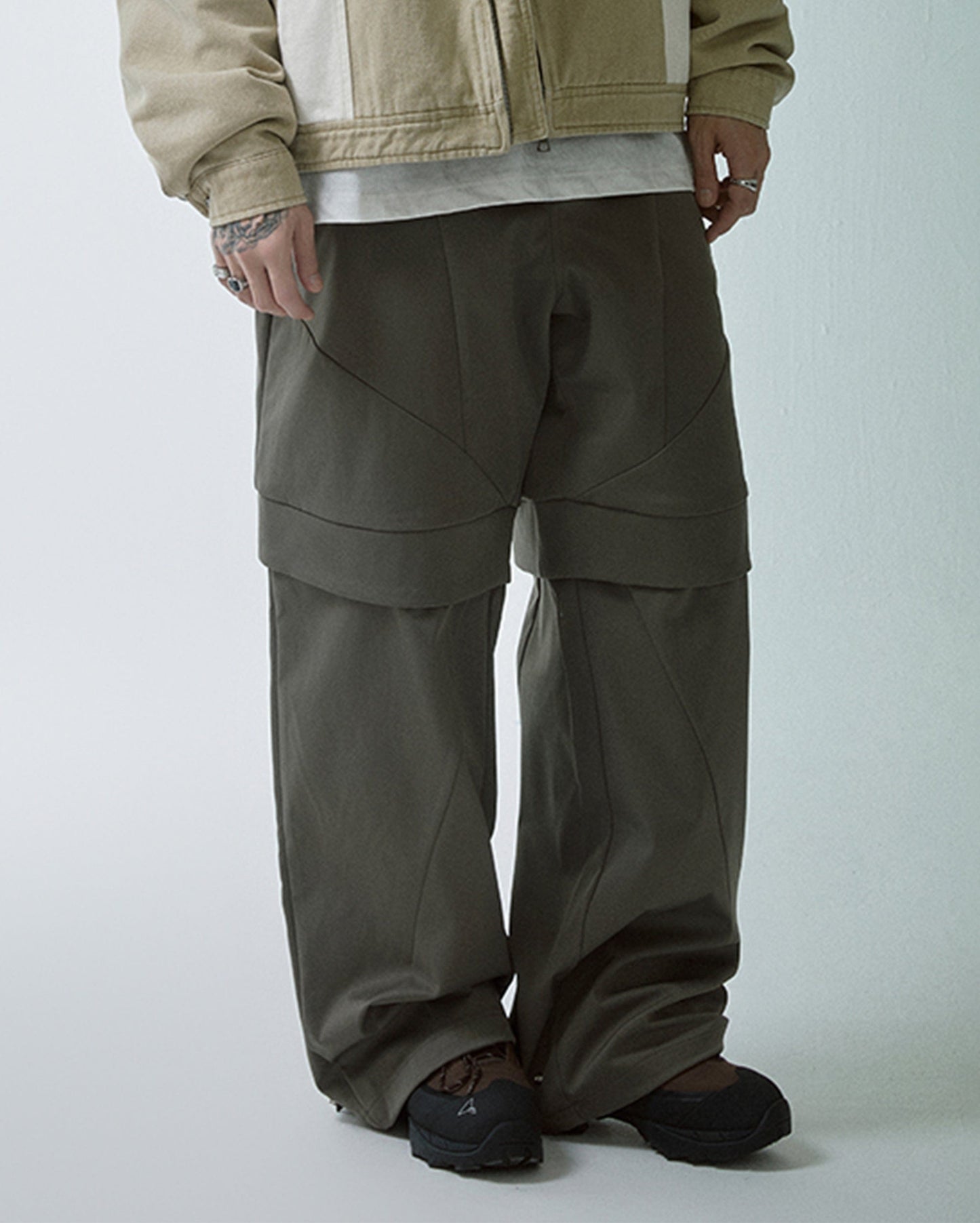 Modern Deconstructed Double-Knee Rivet Pants