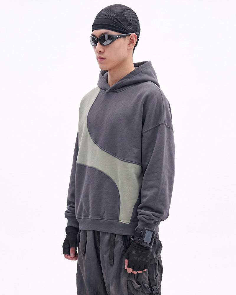 Post-Apocalyptic Curved Patchwork Washed Hoodie