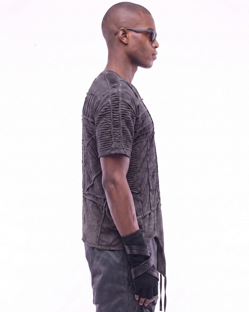 Wasteland Asymmetric Pleated Distressed Short Sleeve T-Shirt