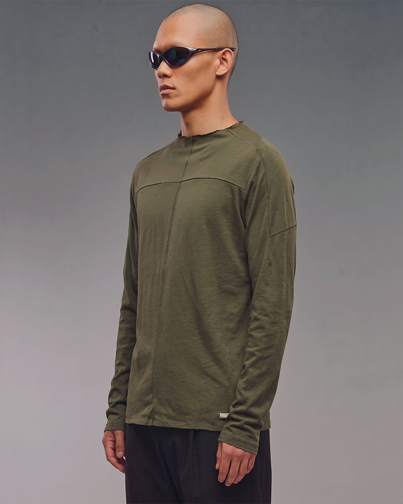 Post-Apocalyptic Paneled Raw Seam Long Sleeve Tee