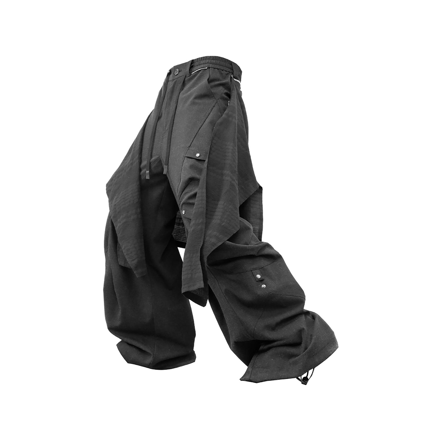 Detachable Drape Linen-Blend Cargo Dark Gray