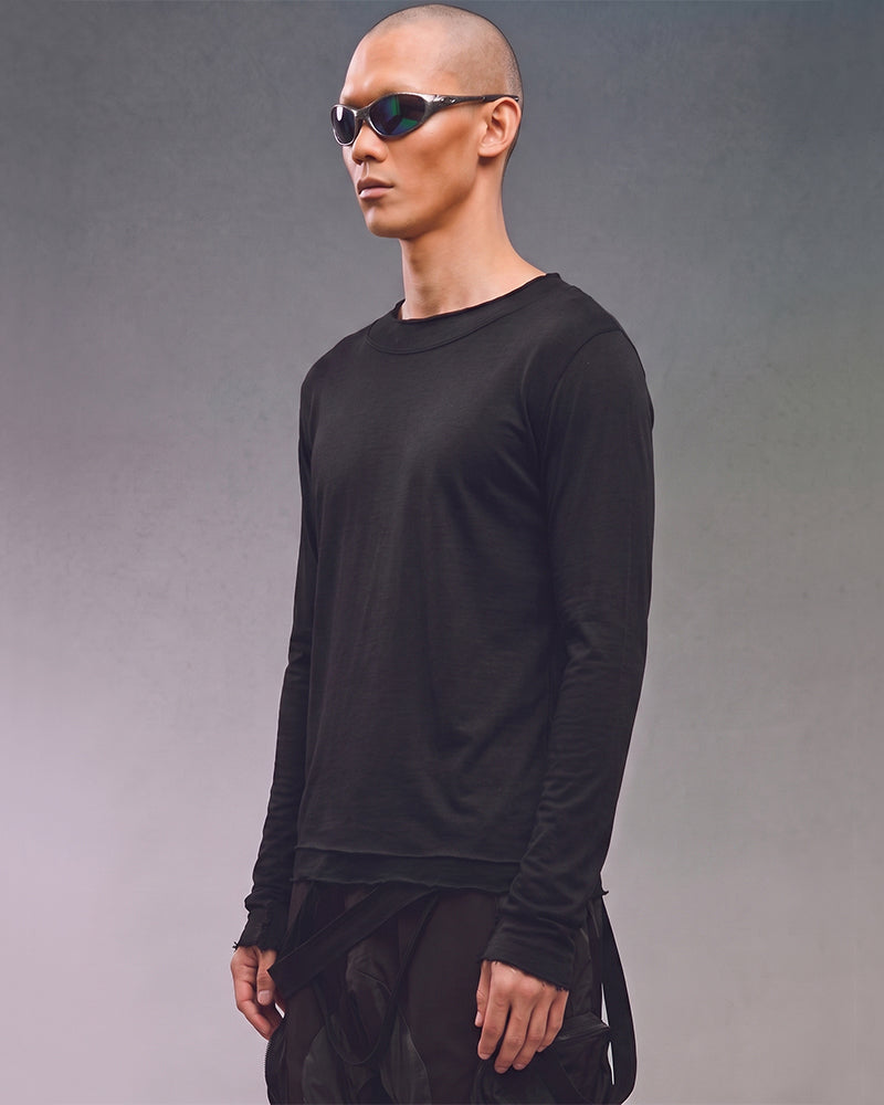 Dystopian Double-Layer Crew Neck Long Sleeve Top