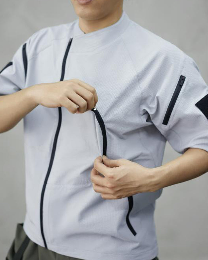 Asymmetric Zipper Seersucker Short Sleeve T-Shirt