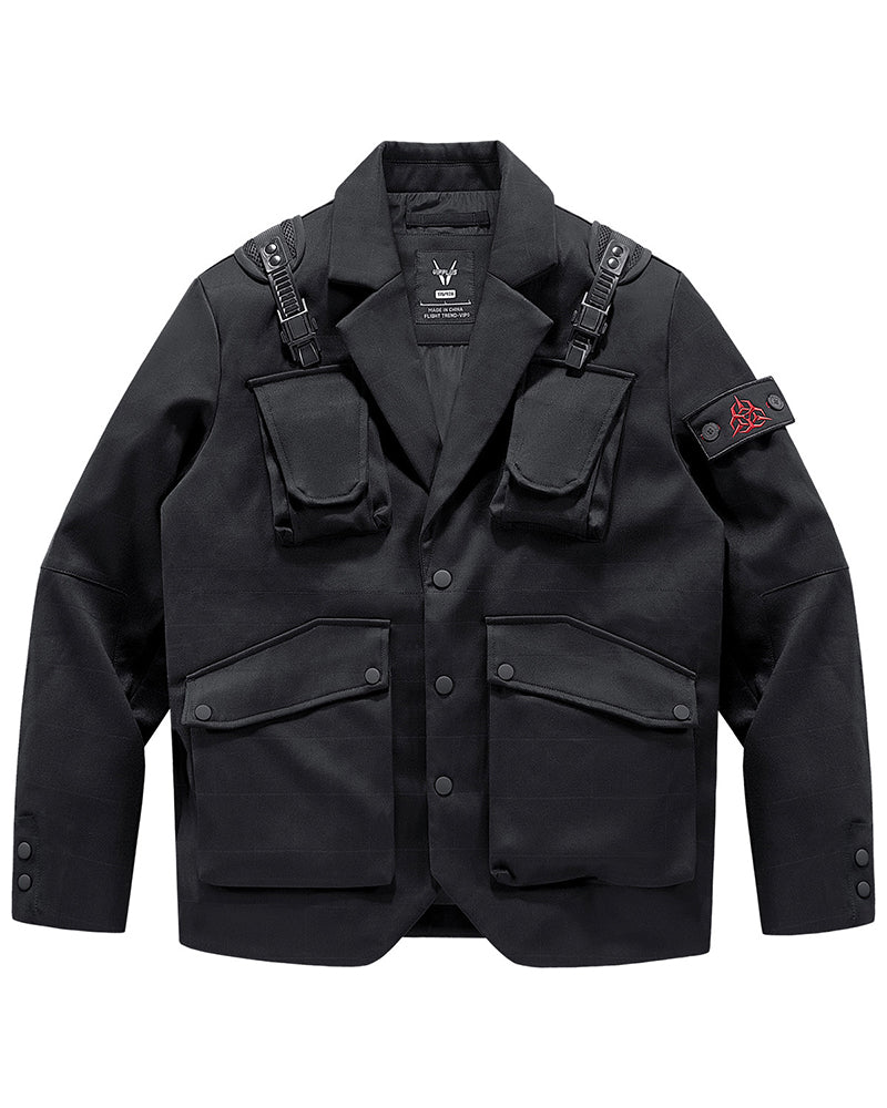 Functional Multi-Pocket Utility Blazer Jacket