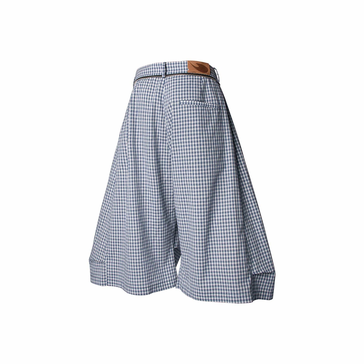 Detachable Scarf Grid Pleated Shorts