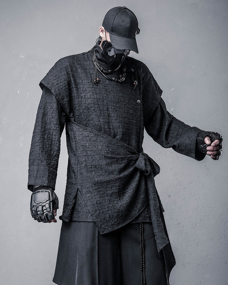 Dark Modern Japanese Asymmetrical Robe Shirt