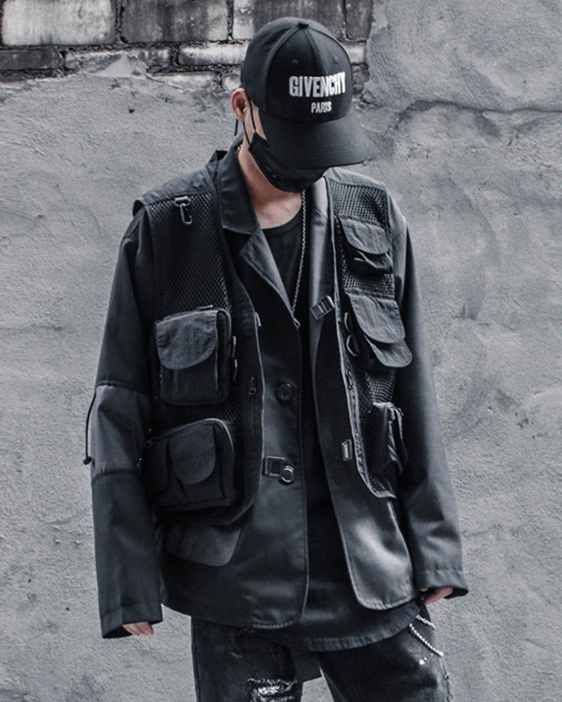 Techwear Multi-Pocket Fishnet Cargo Vest
