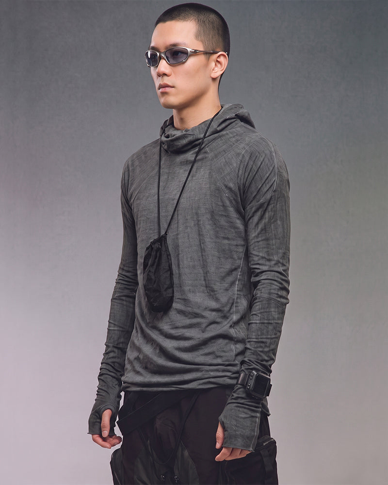 Wasteland Distressed Hooded Masked Long Sleeve T-Shirt