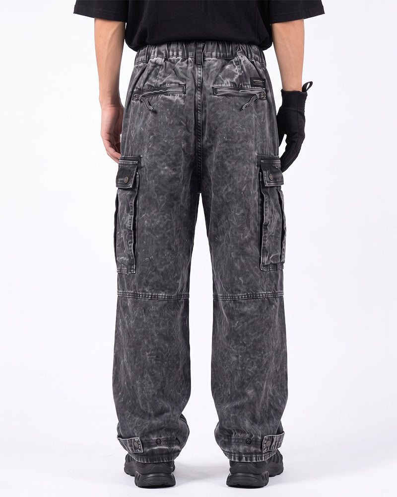 Distressed Multi‑Pocket Wide‑Leg Cargo Pants
