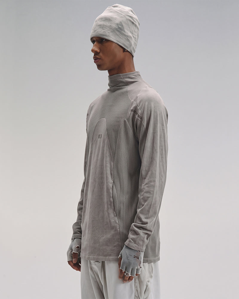 Dystopian Dirty Dye Mesh Technical Long Sleeve Top