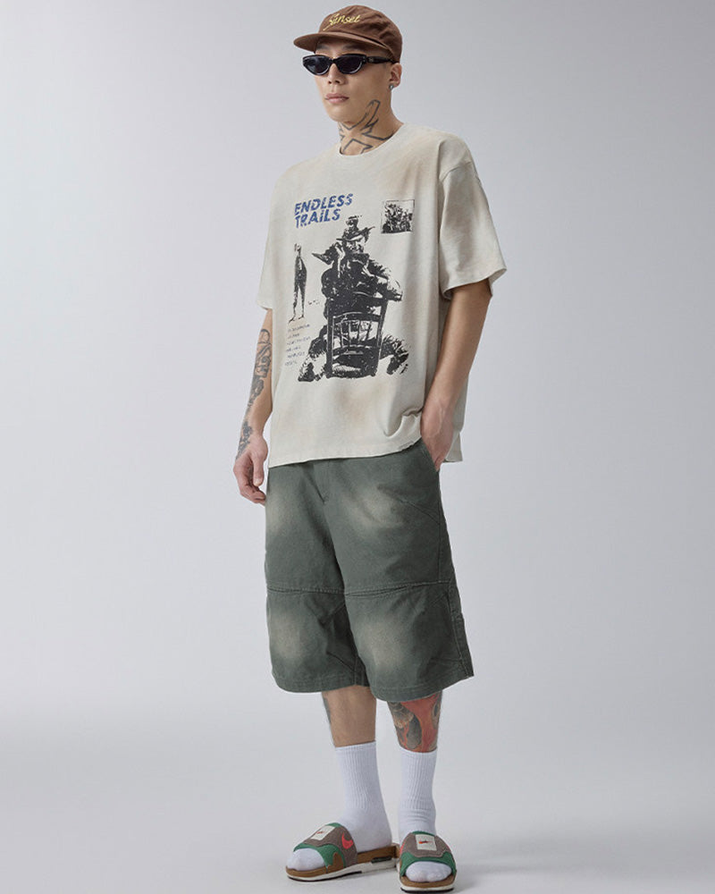 Washed Gradient Oversized Cargo Shorts