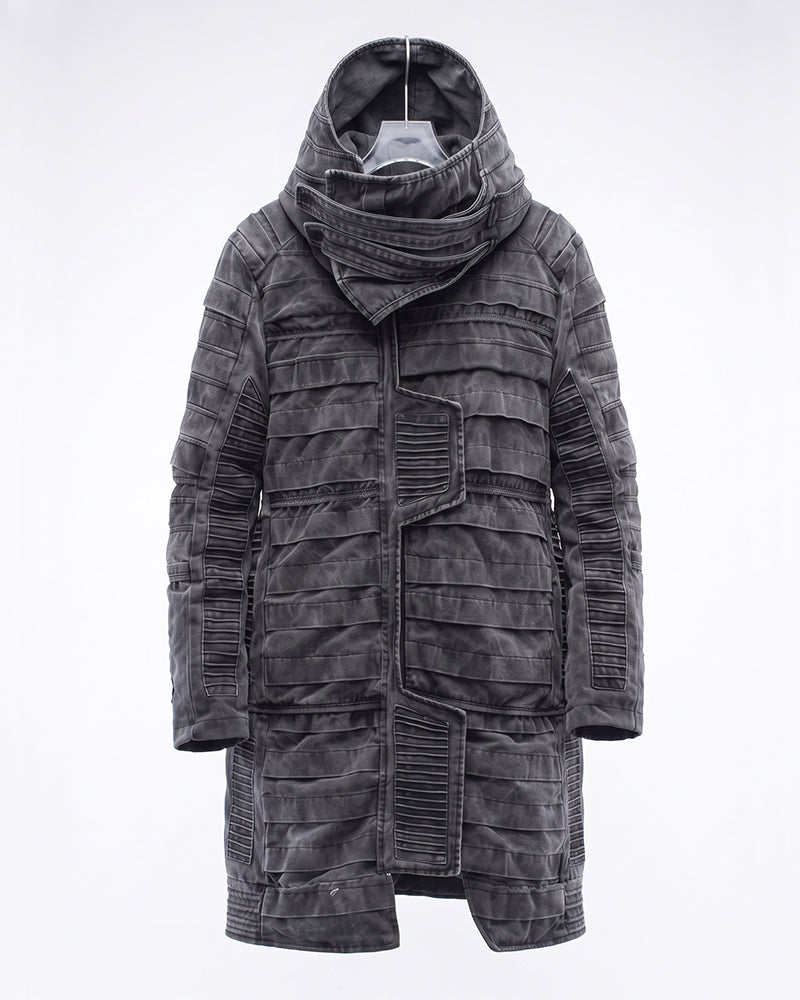 Wasteland Deconstructed Distressed Mid-Length Thick Puffer Jacket
